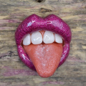 Lip Brooch Pink Hologram Mouth  Pin  Goth  Lip Jewelry   Wearable Art