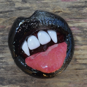 Lip Brooch Magnet  Black Vampire Mouth  Pin  Goth  Lip Jewelry  Surrealism  Wearable Art