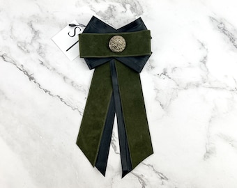 Olive Green and Black Ribbon Brooch JWY00036