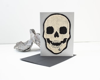 Ecru and Black Skull Applique with Crystal Blank Card CDS00015