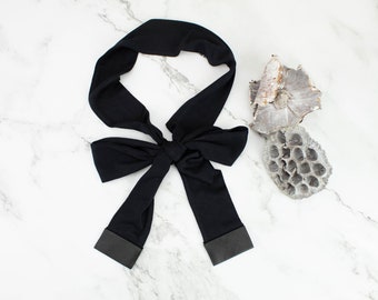 Black with Leather Tip Skinny Scarf