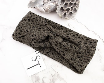 Olive Green Lace Like Knit Headband HDB00060