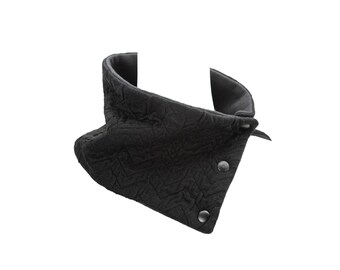 Black Textured Mini Snap Scarflette Cowl