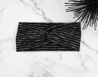 Black and Gray Stripe Knit headband HDB00036