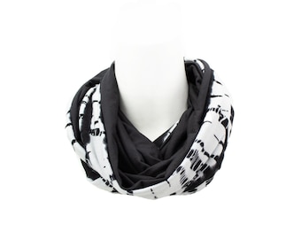 Black and Off White Tie Dye Sweater Knit Infinity Scarf SCF00119