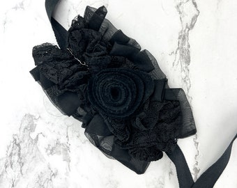 Black Floral Lace and Organza Multi Function Corsage (cuff, choker, anklet, headband) SPP00094