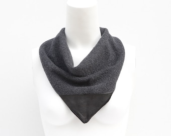 Gray Leather Neckerchief: Handmade Cotton Cowl Neckerchief