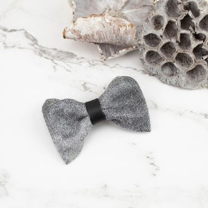 Gray Faux Leather Mini Bow Tie Clip Hair Bow Clip image 2