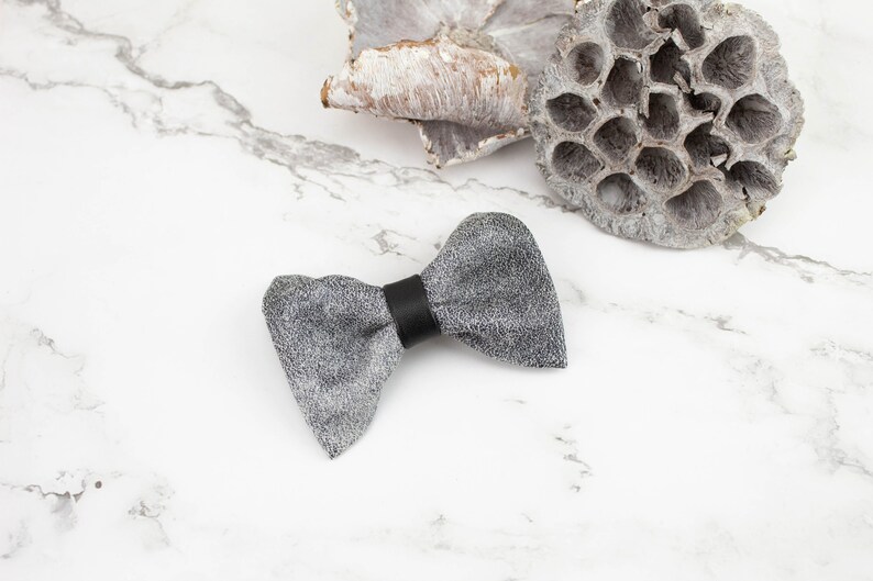 Gray Faux Leather Mini Bow Tie Clip Hair Bow Clip image 2