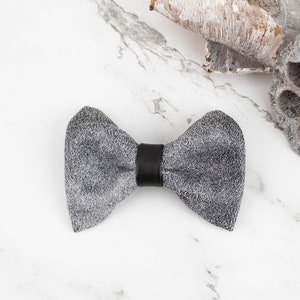 Gray Faux Leather Mini Bow Tie Clip Hair Bow Clip image 1
