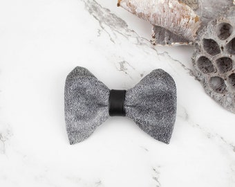 Gray Faux Leather Mini Bow Tie Clip Hair Bow Clip