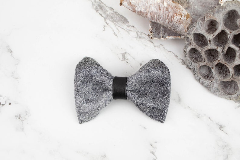 Gray Faux Leather Mini Bow Tie Clip Hair Bow Clip image 1