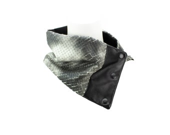 Crackled Quilted Snake Skin with Black Lambskin Panel Mini Snap Scarflette Cowl