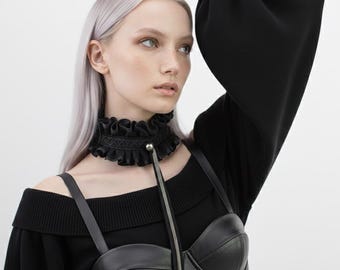Black Ruff Choker: Handmade Victorian Gothic Collar Necklace
