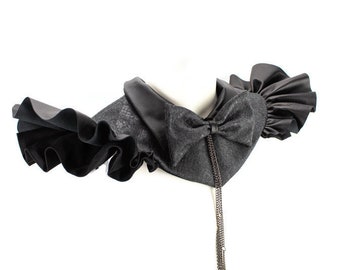 Black and Gray Snake Print Bowtie Neck Collar