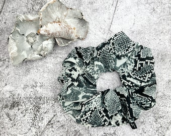 Black and Gray Snake Print Knit Extra Large Hair Scrunchie SCR00039