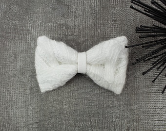 Cream Fuzzy Lace Hair Barrette Bow Wedding Hair Accessory