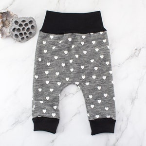 Gray Heart Print Baby Harem Pants: Handmade Cotton Blend
