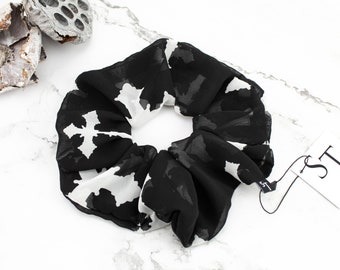 Black and White Cross Extra Large Hair Scrunchie