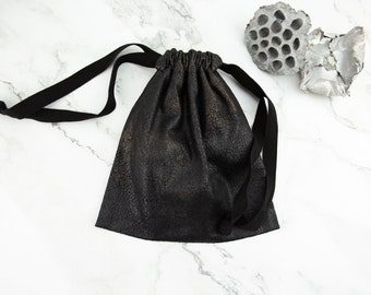 Black and Distressed Gold Faux Leather Drawstring Bag BAG00058