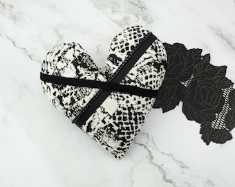 Black and Cream Snake Skin Pattern Heart Pillow SPP00069 Valentine's Day Gift
