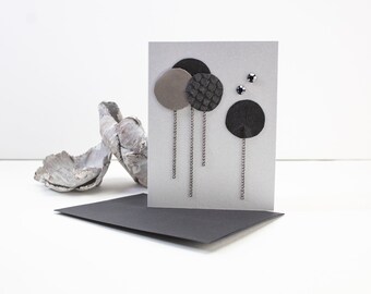 Black and Gray Circle Balloons with Chains Crystals Blank Card CDS00010