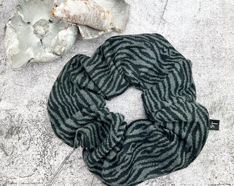 Gray and Black Zebra Print Knit Extra Large Hair Scrunchie SCR00038