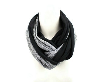 Black & Heather Gray Knit Infinity Scarf: Soft Blend