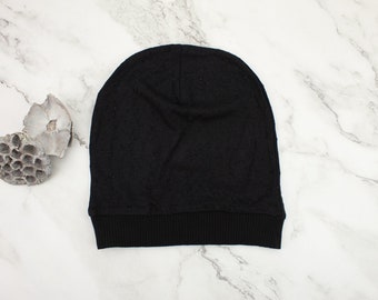 Black Deconstructed Knit Slouchy Beanie