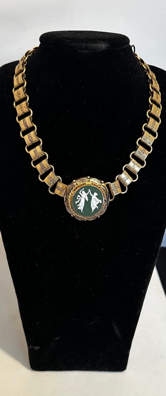 Victorian book chain cameo necklace