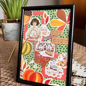 Póster de otoño hecho a mano con marco para una decoración acogedora del hogar, recuerdo, obsequio único, regalos artesanales.