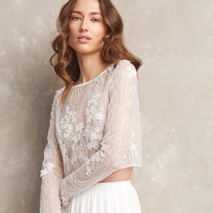 Sheer Lace Wedding Top | Bridal Lace Cover Up | Ivory Wedding Dress Top with Button Back | Elegant Bridal Overlay | EVE