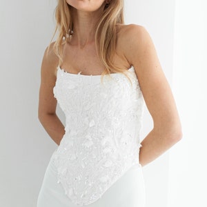 Custom Lace-Up Wedding Corset | 3D Embellished Ivory Bridal Top | Ivory Ceremony Buster | MAEVE