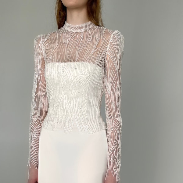 Beaded Bridal Topper Long Sleeve Etsy