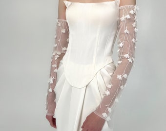 Gants de mariée avec manches en dentelle Manches en dentelle 3D personnalisables pour robe de mariée Manches de mariée personnalisées Mitaines de mariage en dentelle florale