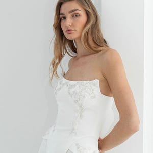 Custom Ivory Satin Wedding Corset | Lace-Up 3D Lace Decorated Bridal Top | HAZEL