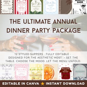 Lot d'invitations à dîner | Modèles de toile modifiables + menus | Dîner saisonnier de l'Année| Téléchargement numérique | Célibataire | Inviter