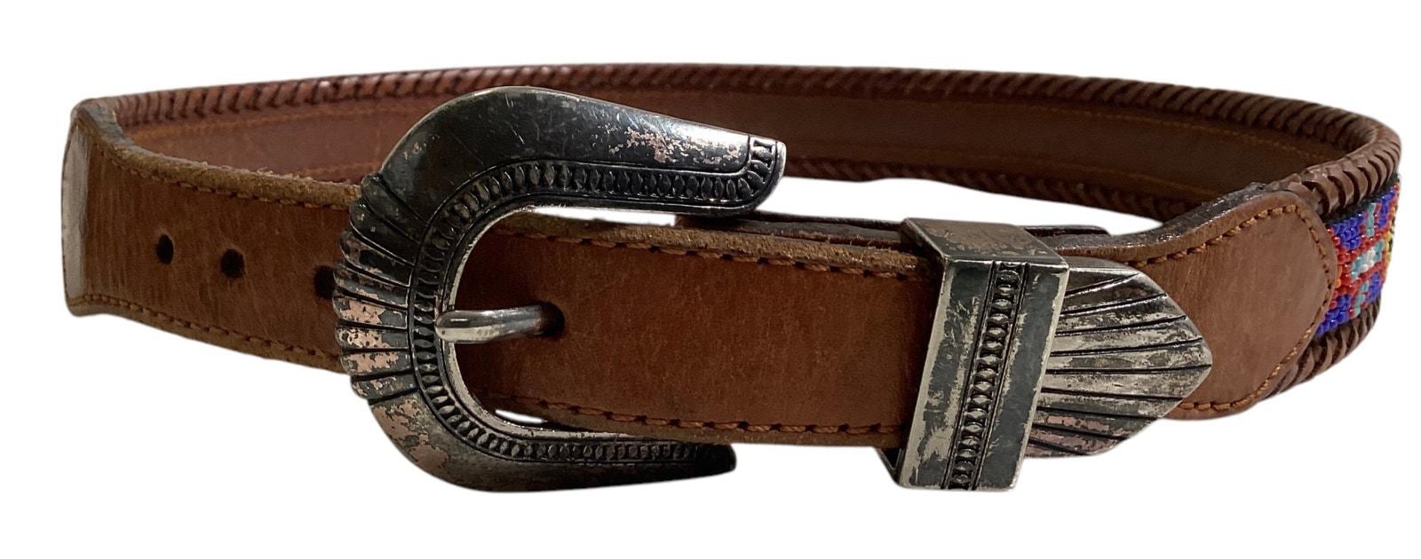 Eddie Bauer Beaded Belt Vintage 90s Eddie Bauer Beaded Western Brown Leather... | Depop main image 4