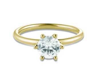 Solitaire white sapphire womens ring in 10k 14k 18k yellow white rose gold