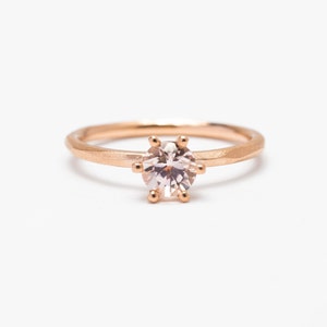 Morganite solitaire engagement six prong setting in 10k-14k-18k yellow gold, white gold, rose gold