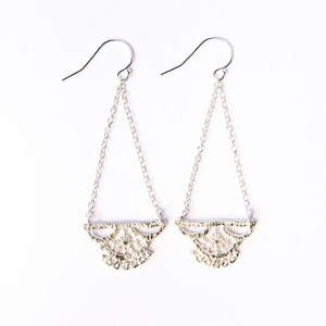 Lily lace earrings chandelier in sterling silver, boho wedding earrings, vintage lace earring