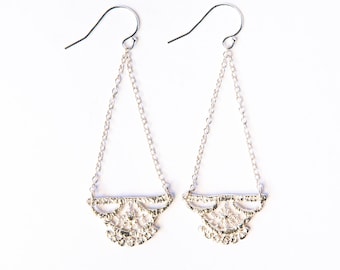 Lily lace earrings chandelier in sterling silver, boho wedding earrings, vintage lace earring