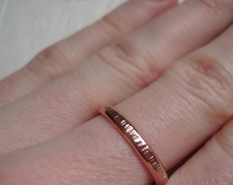 Rose gold bamboo ring in solid 10k rose gold, womens gold ring, thin gold ring, hammered gold band