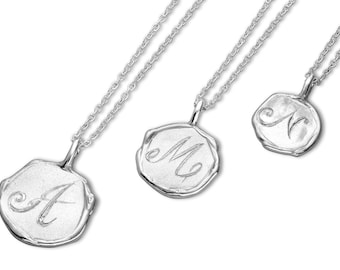 Initial pendant hand engraved sterling silver ,monogram pendant, three sizes