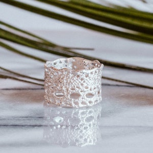 Lilibet Lace ring in sterling silver-featured at Anthropologie wide lace ring, boho lace ring, wide silver ring-gift for her image 1