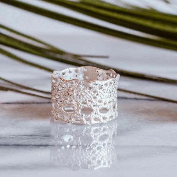 Lilibet Lace ring in sterling silver-featured at Anthropologie- wide lace ring, boho lace ring, wide silver ring-gift for her