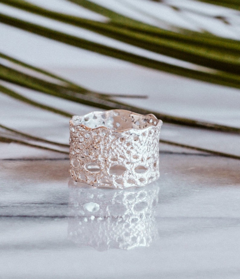 Lilibet Lace ring in sterling silver-featured at Anthropologie wide lace ring, boho lace ring, wide silver ring-gift for her image 1