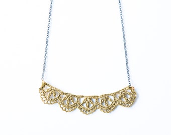 Leaf Lace necklace in 14k gold plated bronze with oxidized sterling silver chain