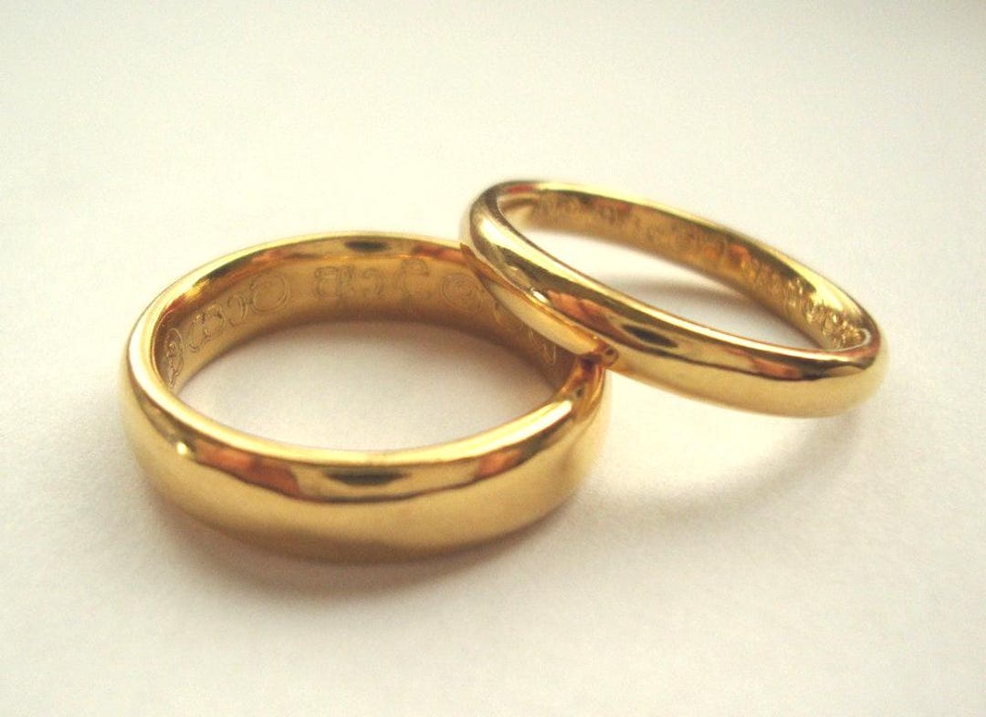 Buy 22k Solid Gold Classic Wedding Band Set Custom Engravings Inside Online  in India