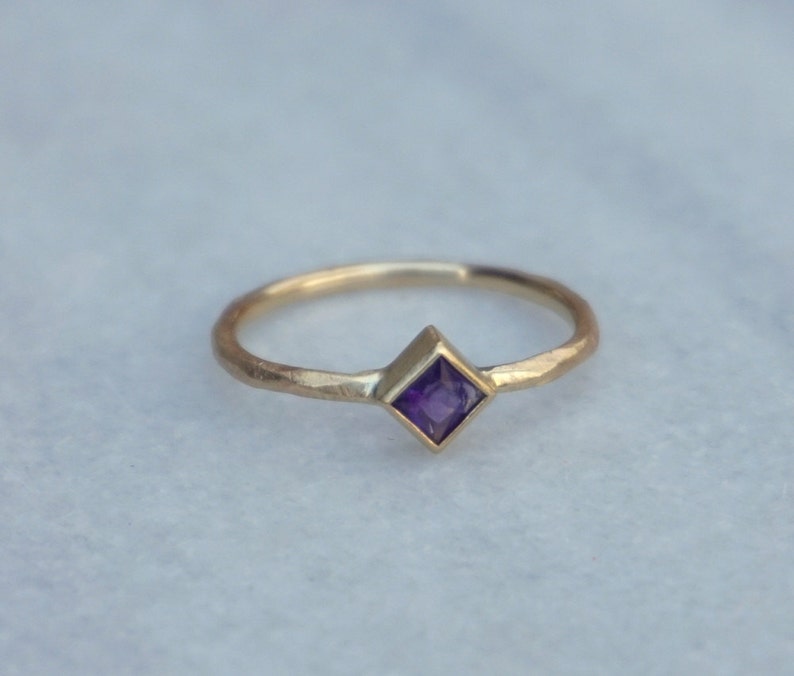 Square amethyst women's 10k gold rough ring, engagement ring image 2